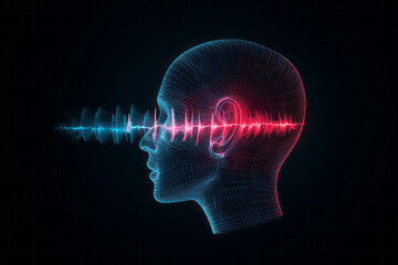 A detailed illustration of the anatomy of a human ear and its connection to sound waves, emphasizing the science behind hearing music,