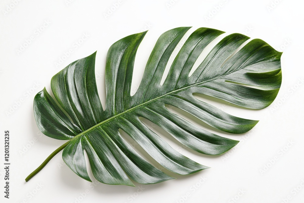 Aufkleber large green monstera leaf displayed on a white background highlighting its unique shape and texture