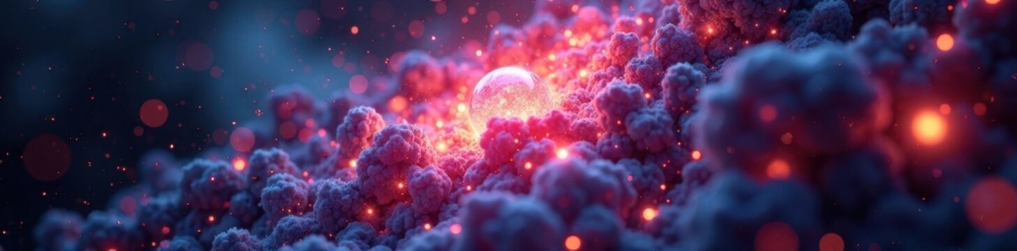 Electron cloud surrounding metal ions in a crystal, model, background