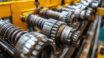 Fototapeta premium Industrial Metal Rolling Machine Gears Close Up