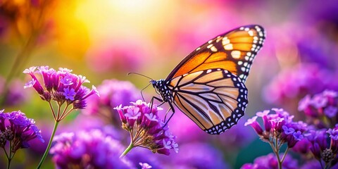 Naklejka premium Miniature Butterfly on Purple Flowers: Tilt-Shift Macro Photography