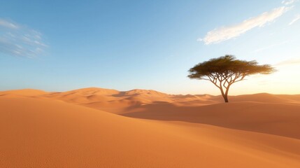 Solitary Desert Tree at Sunset