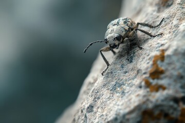 Fototapeta premium Ant climbing on rocky surface in natural environment during daylight hours