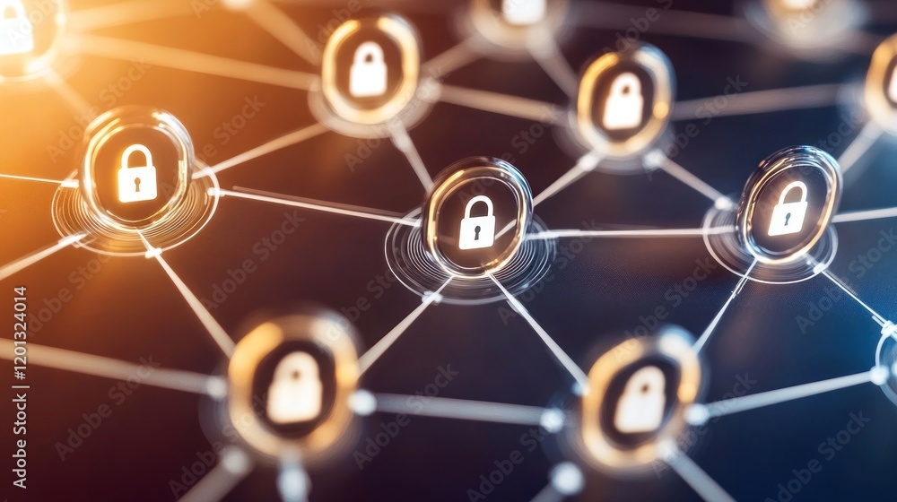 Poster network security system padlock nodes connected