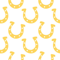 A cute seamless pattern with yellow horseshoe. Good luck print. Background, banner, fabric, wrapping paper template.
