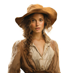 Fototapeta premium A woman in a brown hat and dress a portrait
