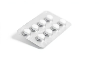 Blister Packs Containing White Pills Arranged Neatly on a White Background