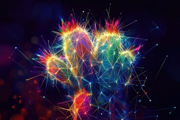 Vibrant digital cactus with neon colors and abstract geometric patterns