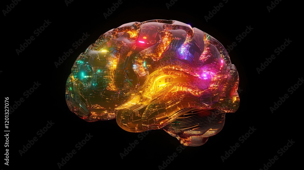 Poster illuminated digital brain abstract representation