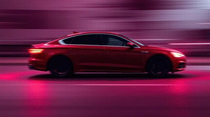 Black and Red Sports Car in Motion with Blurred Wallpaper Background