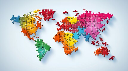 Fototapeta premium Colorful Jigsaw Puzzle World Map: A Global Connection