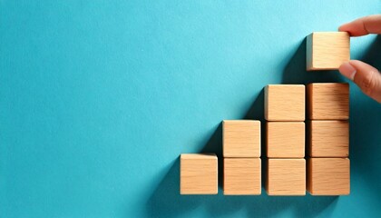 Business concept growth success process, Close up Woman hand arranging wood block stacking