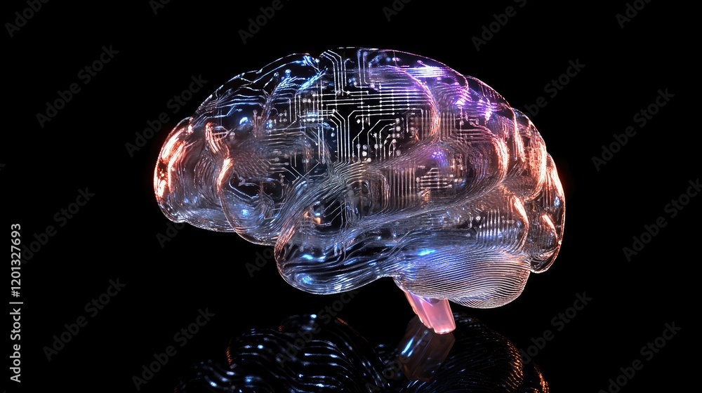 Poster transparent brain with circuitry design illuminated