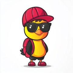 Cool Chick Wearing Red Cap Sunglasses And Backpack