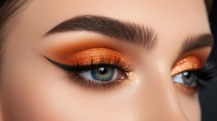 A close-up of a woman's eyes, showcasing a mesmerizing gaze with beautifully applied makeup, capturing the depth and emotions reflected in her eyes