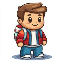 Happy Boy Carrying Backpack Ready For Adventure