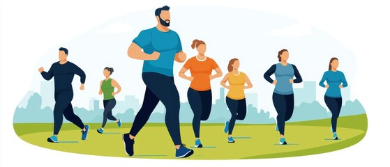 Running event at city park group of runners outdoor lifestyle daytime community wellness