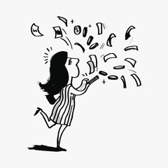 Woman, online shopping doodle, illustration vector