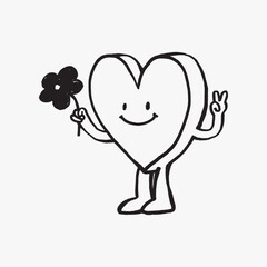Happy heart with flower doodle illustration vector