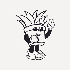 Potted plant, retro line illustration vector