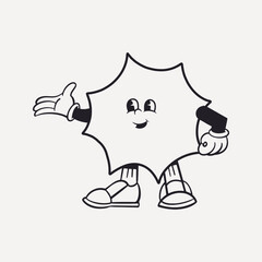 Sun shape character, retro line illustration vector