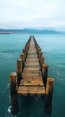 Fototapeta premium Scenic wooden pier extending into tranquil ocean under clear blue sky