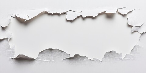 Torn white paper texture with jagged edges creating a blank space for text positioned centrally on a light background for design use