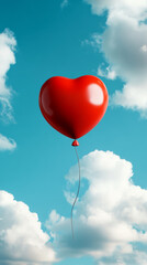 Fototapeta premium Red Heart-shaped balloon as a symbol of love and Valentines day concept on blue sky, with place for a text