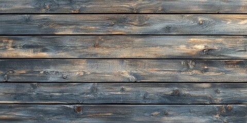 Obraz premium Top view of aged blue-gray wooden planks with natural grain and knots arranged horizontally creating a rustic background texture