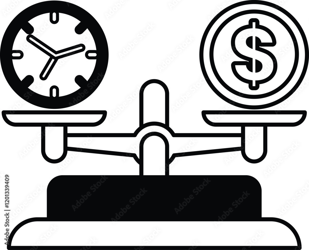 Poster a scale with a clock and a dollar sign on each side