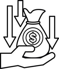 A hand holding a bag with a dollar sign on it