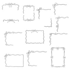 Hand Drawn Border, ribbon coquette bows, Bow and frame, Border Line Drawings