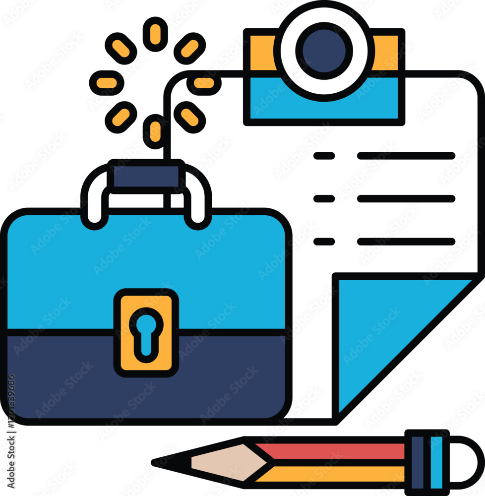 Poster a briefcase with a key on it is next to a pencil and a piece of paper