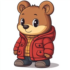 Obraz premium Adorable Brown Bear Wearing Red Winter Coat