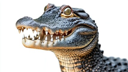 Baby alligator, open mouth, close-up, white background, wildlife