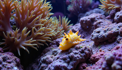 Vibrant nudibranch exploring coral reef at dawn, marine beauty