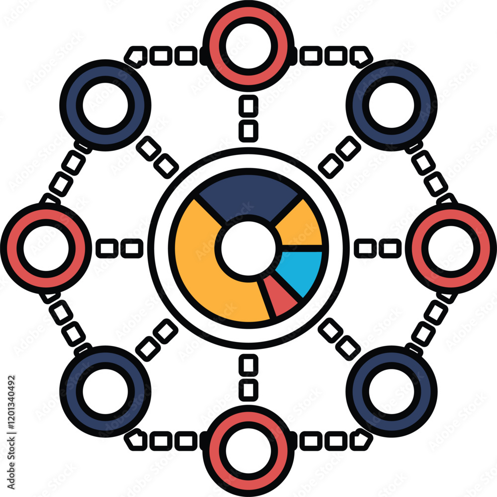 Poster a graphic of a circle with many different circles surrounding it