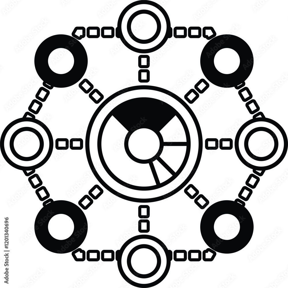 Poster a graphic of a circle with many different circles surrounding it