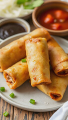 Homemade Fried Pork EggRolls, detailed, with white tones