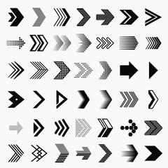 Collection of black arrow icons in various styles and directions for design projects needing directional symbols. Collection of black arrow icons and symbols. Various of simple black arrows icons