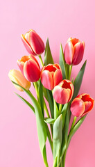 Fototapeta premium Tulip flowers fresh in the spring bouquet against pink background ,made with, low-poly, with white tones