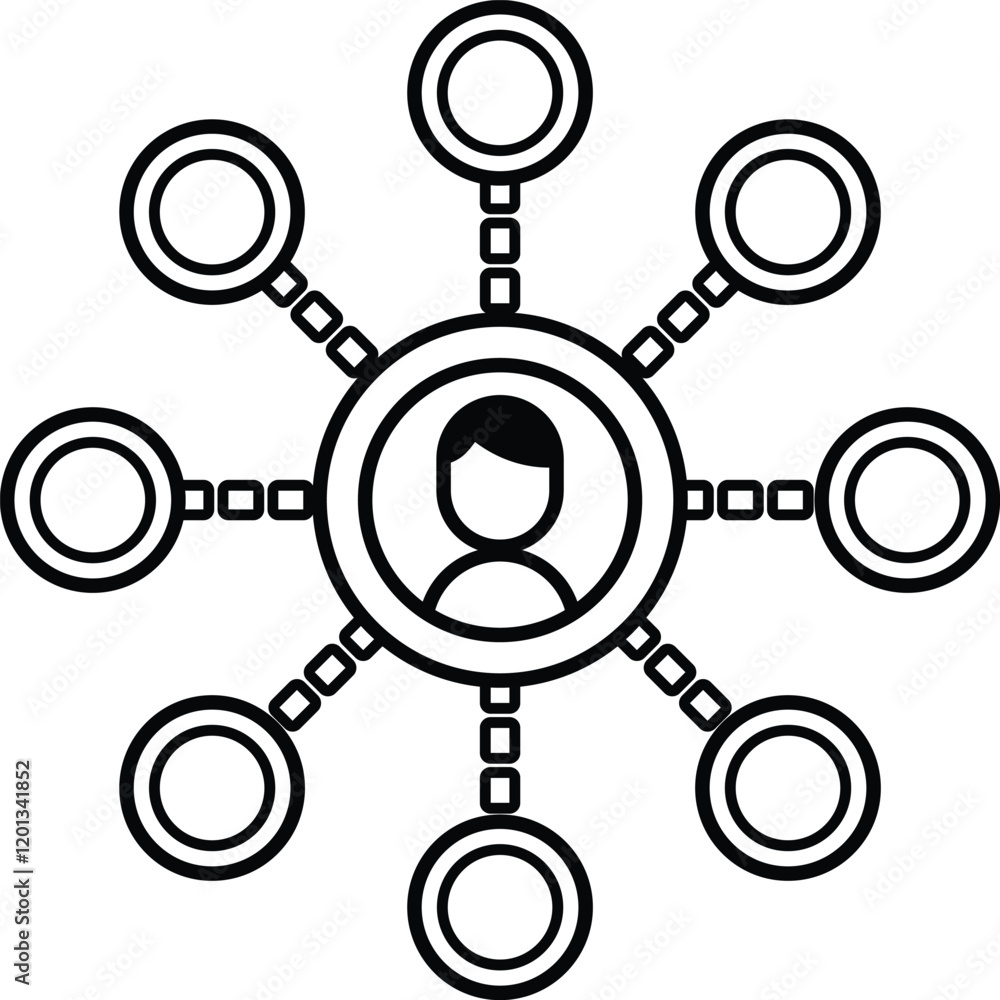 Poster a person is in the center of a circle with many other circles surrounding them