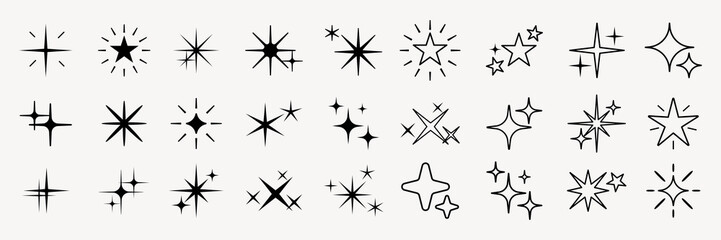 Fototapeta premium Shine star sparkle vector set. Sparkle star icons. Shine icon. Stars sparkle doodles vector. Set sparkles star symbols vector. Bright sparkle, star sparkle, shiny flash star. Star shine sparkle icon