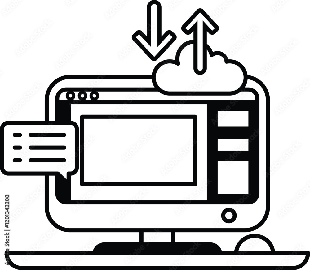 Poster a computer monitor with a cloud and a downward arrow on it