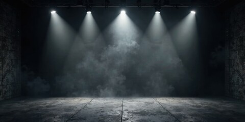 Moody Stage Setting with Fog and Spotlights, Perfect for Dramatic Presentations