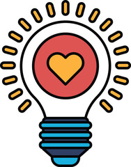 A light bulb with a heart inside of it