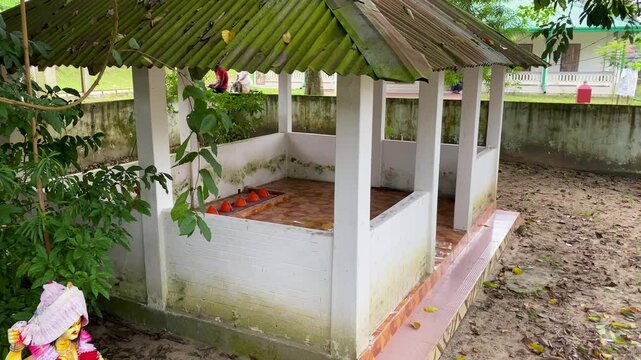 Shed On Manasa Hindu Temple In Sylhet, Bangladesh. Pan Right Shot