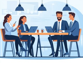 Team collaboration meeting office environment digital illustration modern workspace professional setting