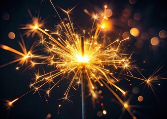 Naklejka premium Minimalist New Year's Eve Sparkler on Black Background - Copy Space