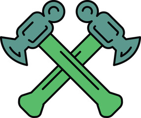 Two hammers are crossed over each other